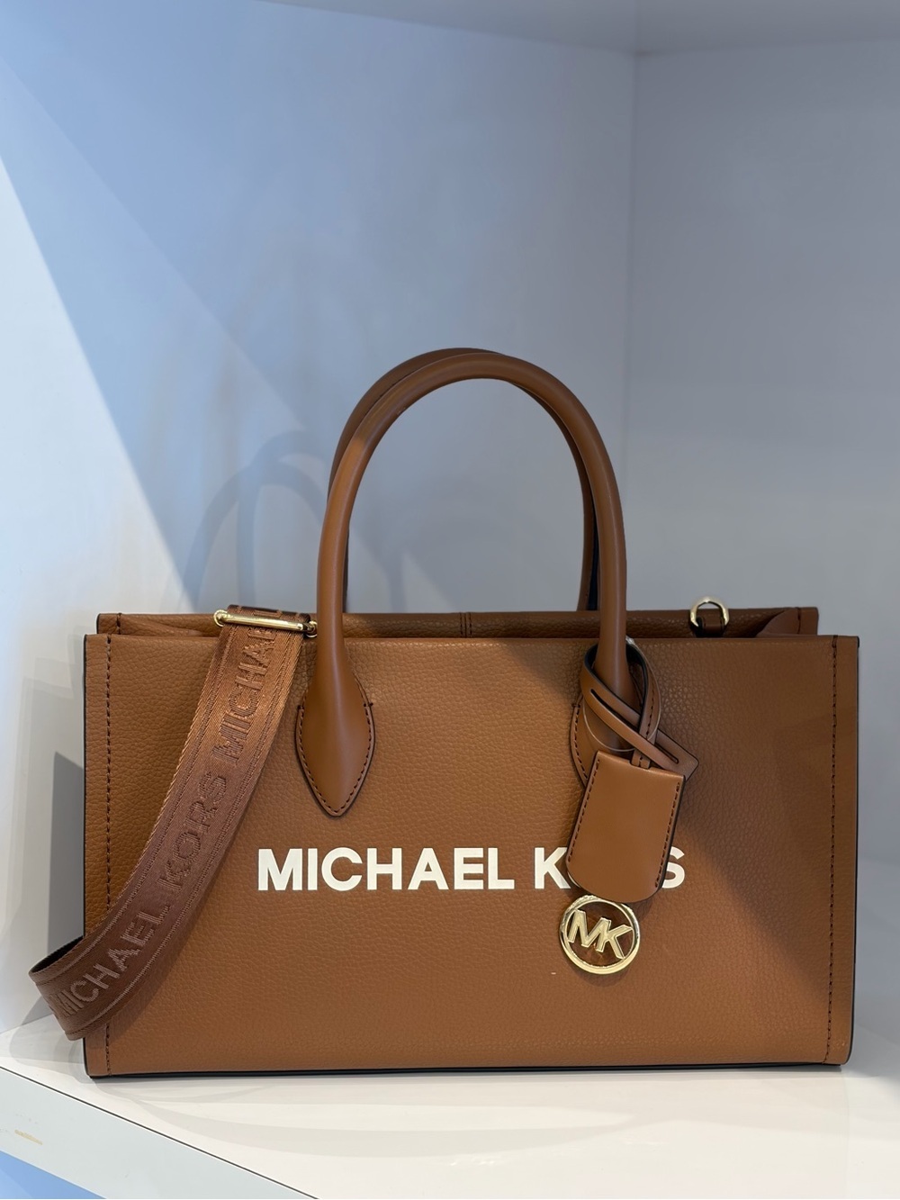 Michael Kors Leather Medium Mirella Satchel Tote Bag Luggage - Picture 2 of 11